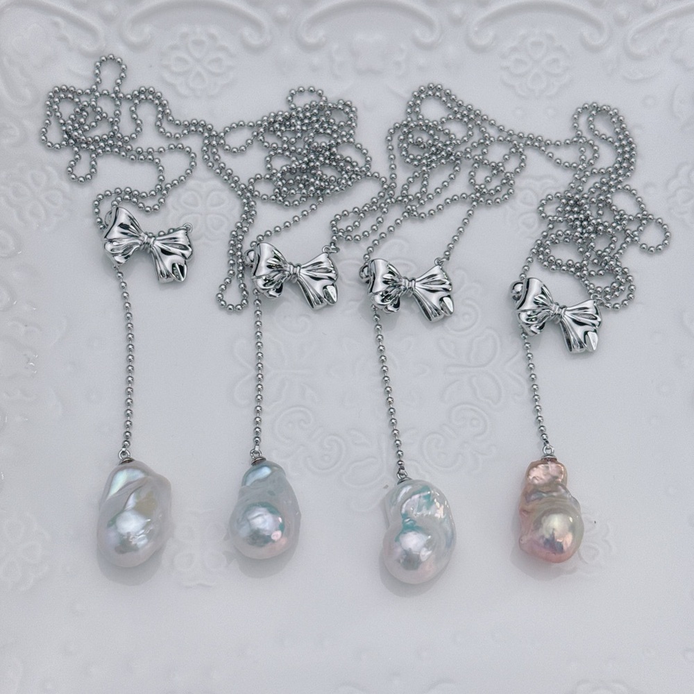 N59 Handmade Freshwater Flame Ball Pearl Adjustable Necklace